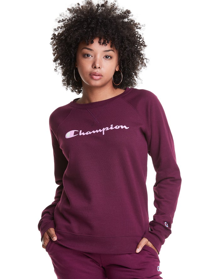 Champion Sweatshirt Dames - DonkerPaars - Powerblend Fleece Classic Crew Script Logo ( 187209-TCK )